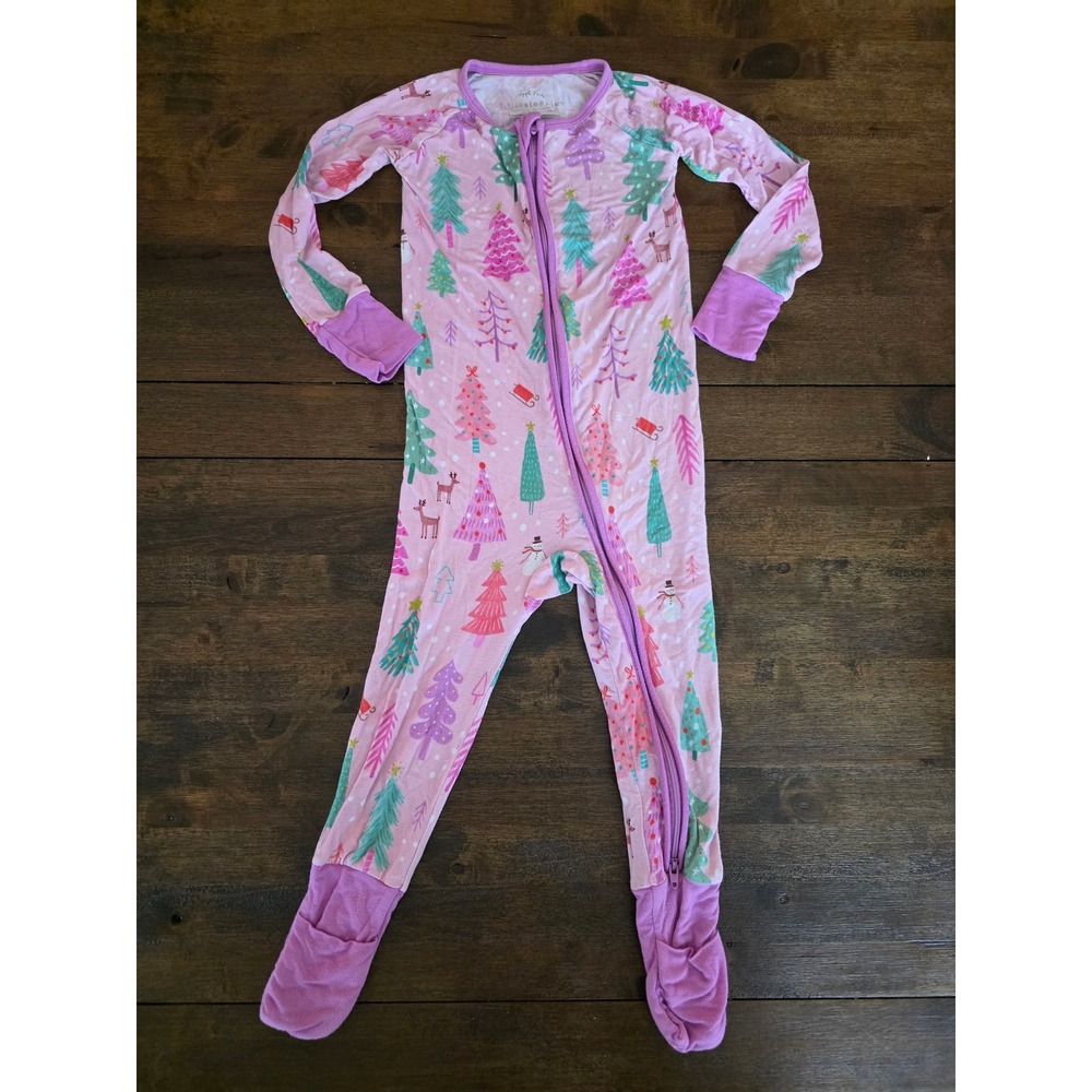 Little Sleepies Infant 18-24 mos Pink Twinkling Trees Christmas Bamboo Sleeper